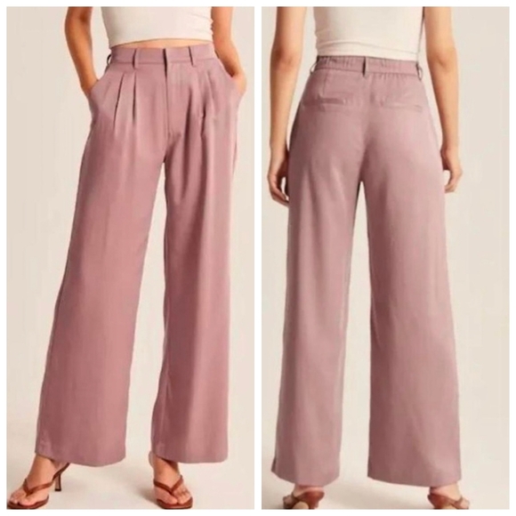 Abercrombie & Fitch Pants - Abercrombie & Fitch Tailored Wide Leg Blush Pink Trousers, High Waist, Baggy Fit